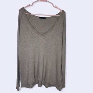 Brandy Melville Beige V-Neck Long Sleeve Soft Basic OS